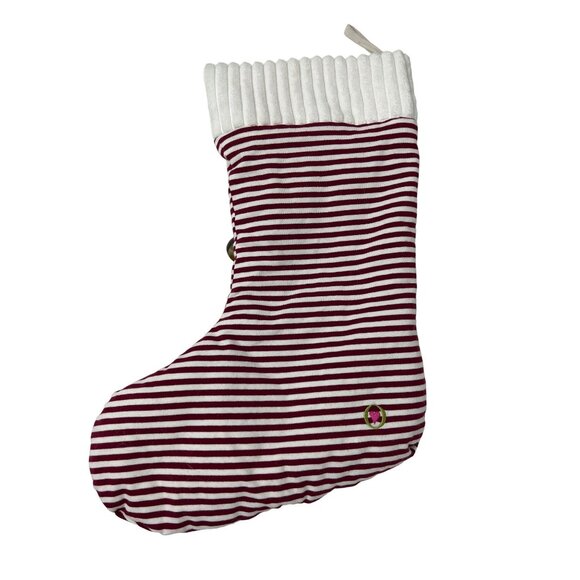 Dog Striped Woof Stocking Red & White With Bone & Bell Detail - Picture 2 of 3